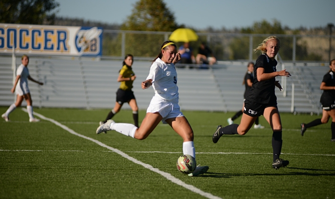 Jessica Spang leads the GNAC in points (12) and goals (5). She scored both goals in the Yellowjackets' comeback win over Western Oregon.